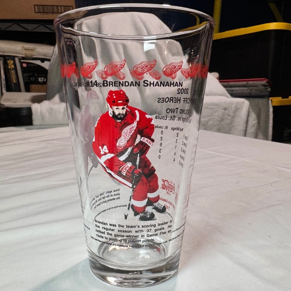 Arbys 2002 Detroit Red Wings Playoff Heroes Shanahan Robitaille Glass 2 of 4